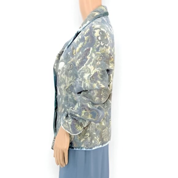NWT Talbots Blue Purple Khaki Floral Tapestry Floral Jacket Blazer 14 Dress Suit - Picture 4 of 6